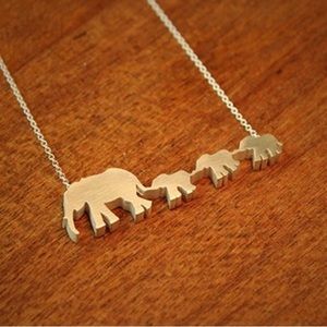 Elephant Mom and 3 Babies Necklace